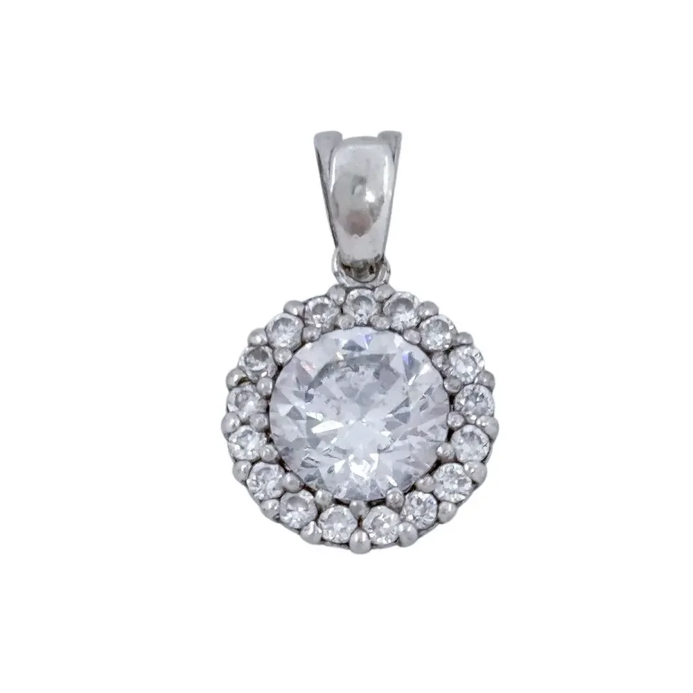 FAS Halo Cubic Zirconia Pendant | Sterling Silver 925 Thai Jewelry - Picture 2 of 10